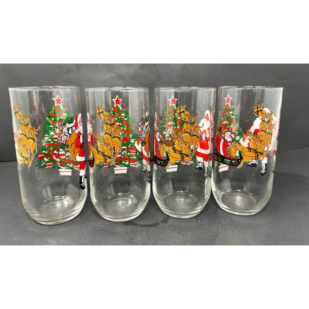 (4) LUMINARC DURAND Santa Cooler Tumbler Glasses 16 oz Christmas Tree Reindeer - Picture 5 of 10